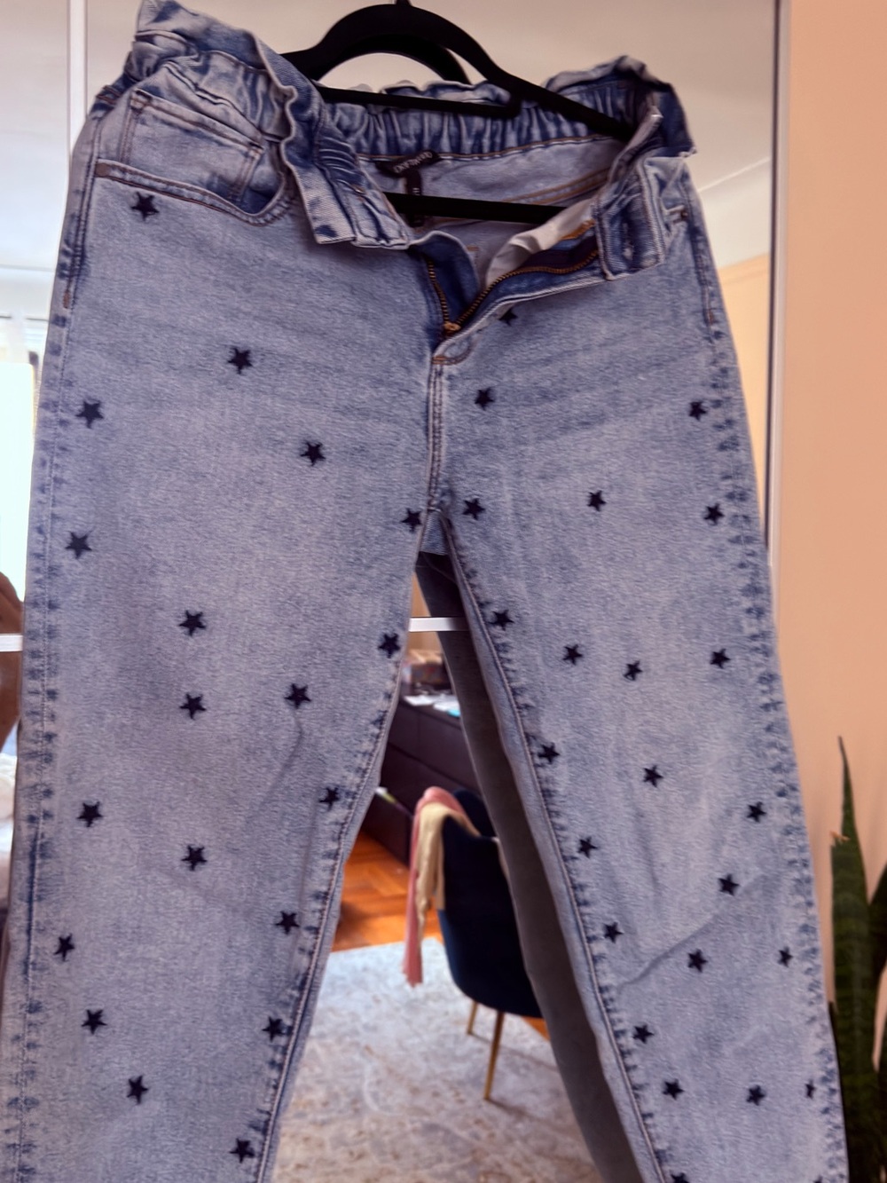 DRIFTWOOD Light Blue High-Rise Star Embroidered Jeans